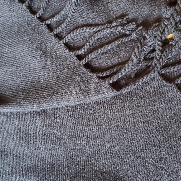 Navy blue turtleneck acrylic poncho with fringe one size - Picture 3 of 7